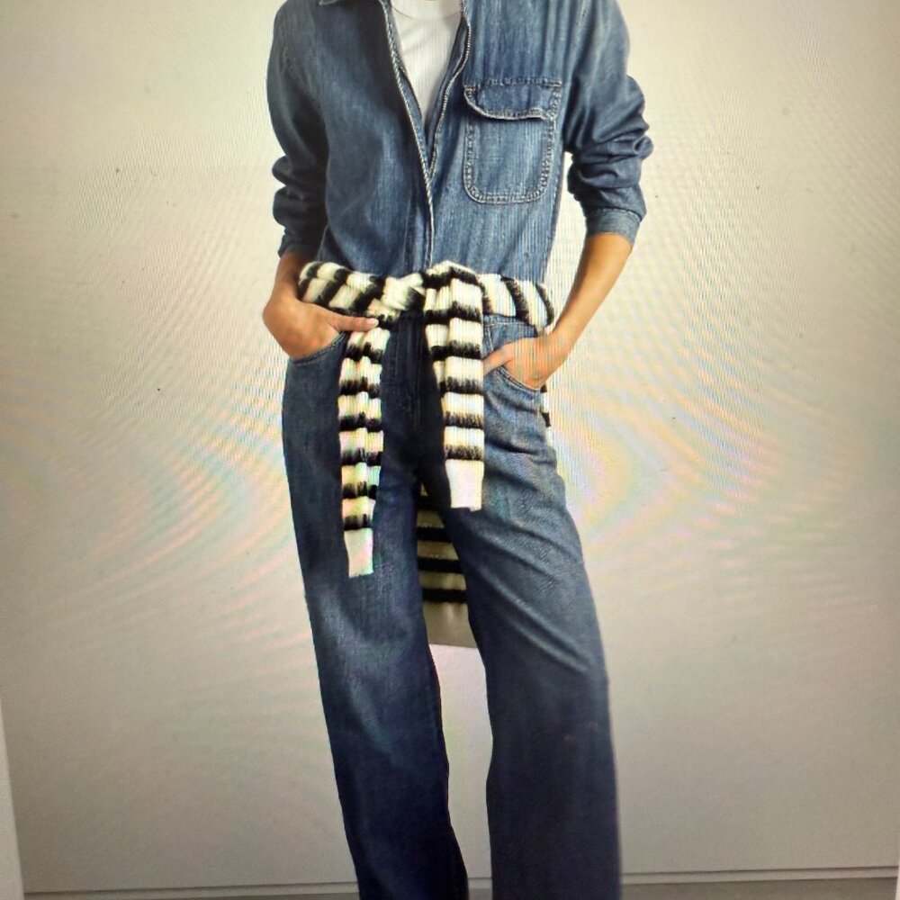 RIVET UTILITY Boyfriend Denim Jumpsuit Size Small Color: Mid denim